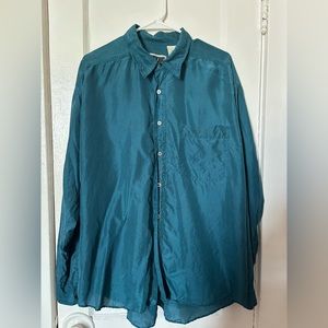 Vintage Studio Silk Teal Buttondown Longsleeve Shirt Sz XL